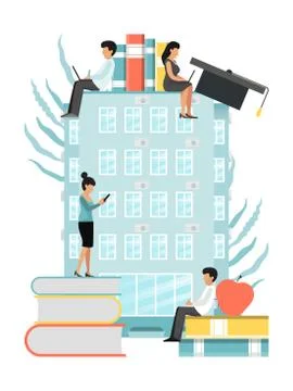 Tiny people characters knowledge learning educated concept of school, university Stock Illustration