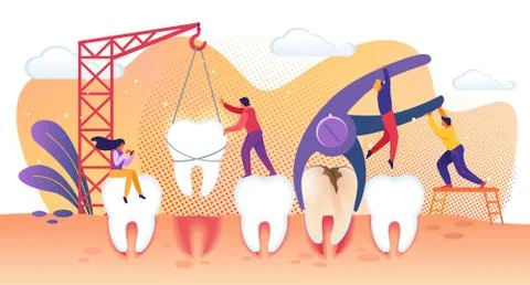 Tiny People Characters Treating Disease Teeth. Stock Illustration