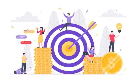 Tiny people characters working together with target, character people and money Stock Illustration