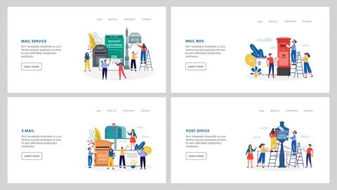 Tiny people checking mail boxes, using post office for send and delivery letters Stock Illustration