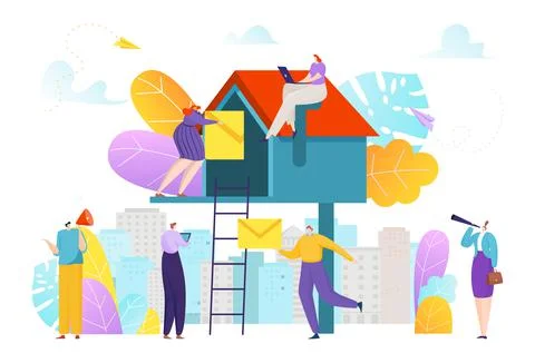 Tiny people, classic mailbox, letter delivery concept, business service, message Stockillustratie