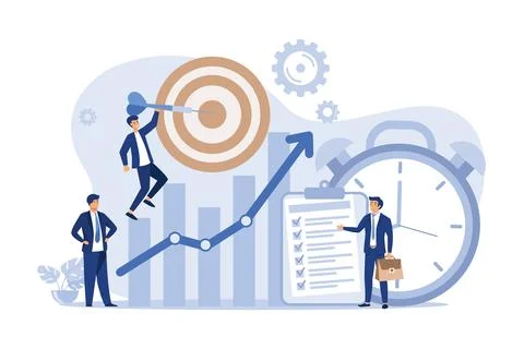 Tiny people with clock, checklist and target. Productive cartoon characters.. Stock-Illustration