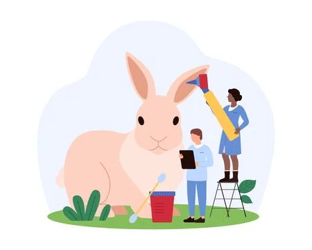 Tiny People Conducting Rabbit Ear Check-up Concept Illustrazione stock