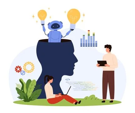 Tiny People Creating Artificial Intelligence Ideas Stock Illustration