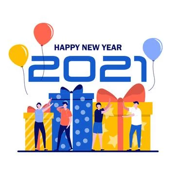 Tiny people decorating and preparing for 2021 New Year celebration and gift.. Stock Illustration