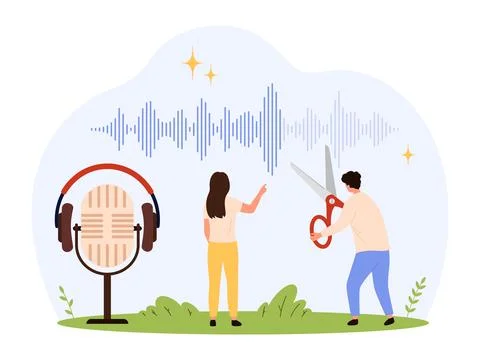 Tiny People Editing Audio Waveform Concept 스톡 일러스트