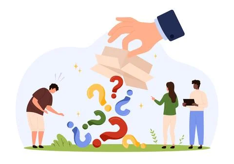 Tiny people facing sudden surprise questions Stock Illustration