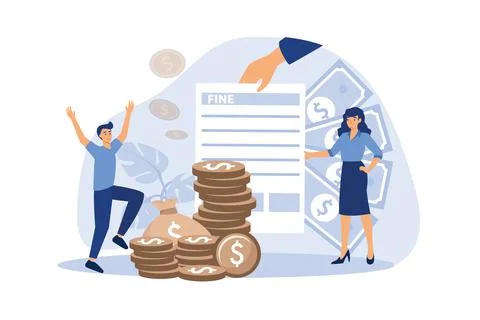 Tiny people getting paper sheet with fine flat vector illustration. Cartoon c Illustrazione stock