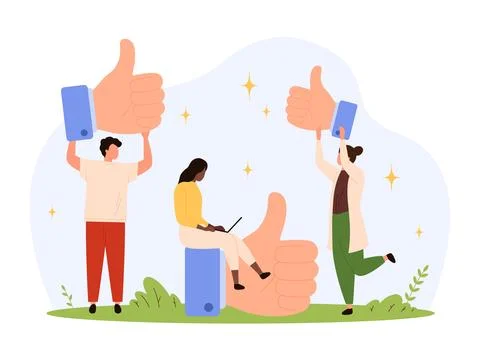 Tiny People Giving Thumbs Up Feedback Concept Illustrazione stock