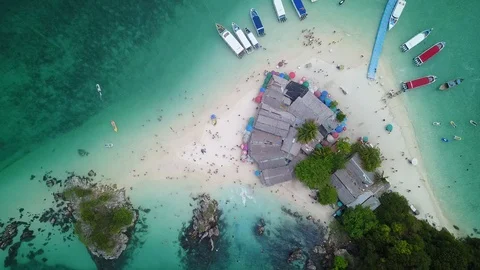 Tiny people on GORGEOUS remote beach island in Thailand | 4k DRONE Stock Footage 101454623
