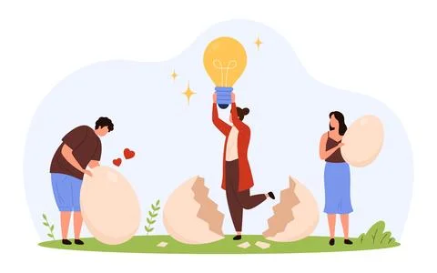 Tiny People Hatching New Creative Idea Concept 스톡 일러스트