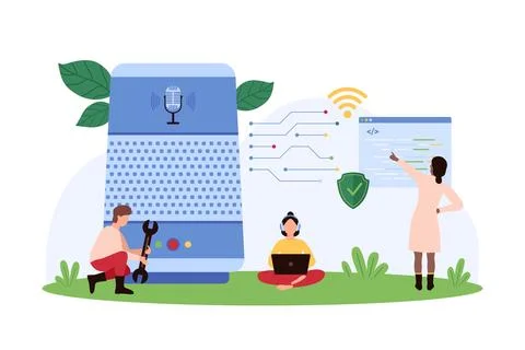 Tiny People Interacting with Voice Assistant Concept Stock Illustration