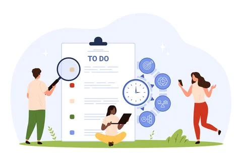 Tiny People Managing To-Do List Stock Illustration