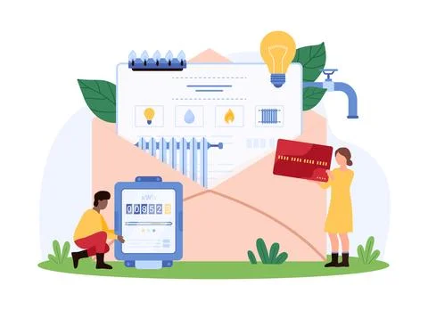 Tiny People Managing Utility Bill Payments Concept Illustration