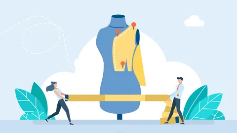 Tiny people with mannequin. Fitting on clothes on mannequin. Sewing clothes Stock Footage 261942858