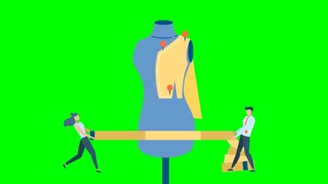 Tiny people with mannequin. Fitting on clothes on mannequin. Sewing clothes Stock Footage 271117896