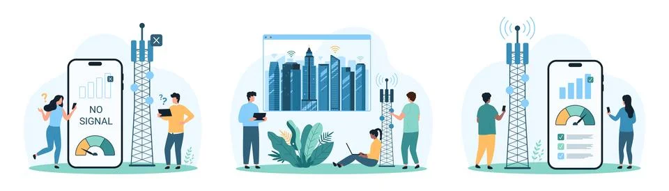 Tiny people network set mono 스톡 일러스트