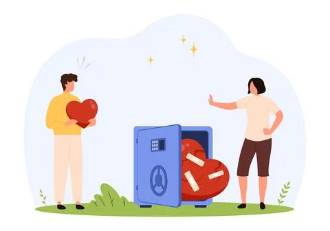 Tiny people protecting heart and trauma Stock Illustration