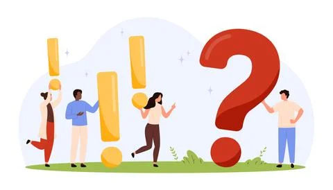 Tiny people with question and exclamation marks Stock Illustration