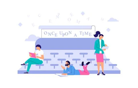Tiny people reading and writing classic verses Illustration