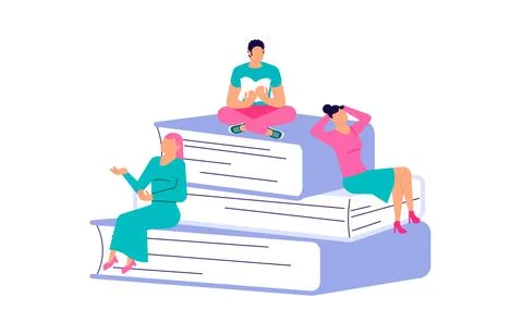 Tiny people reading and writing classic verses Stock Illustration