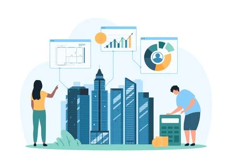 Tiny people real estate set mono Illustrazione stock