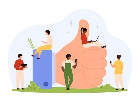 Tiny People Receiving Online Positive Feedback Concept 스톡 일러스트
