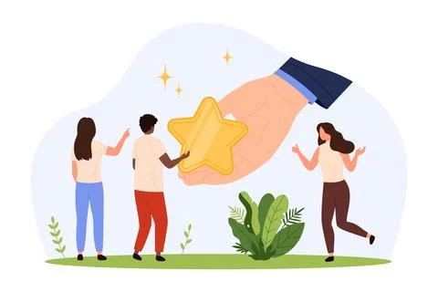 Tiny People Receiving Positive Feedback Star Icon Stock-Illustration