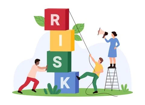 Tiny people reduce financial risk, strategy to avoid danger and prevent money Stock Illustration