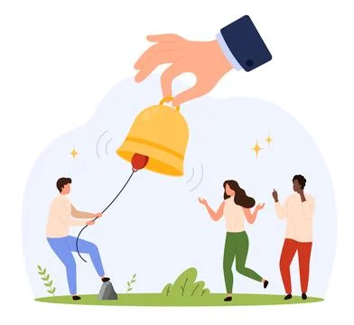 Tiny People Ringing Large Notification Bell Stock-Illustration