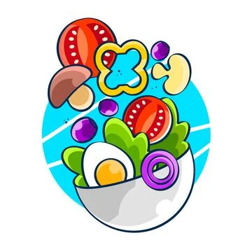 Tiny people standing by huge salad bowl. Small man and woman preparing vege.. Stock Illustration