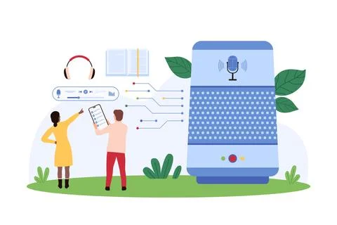 Tiny People Using Voice Assistant Concept Illustration