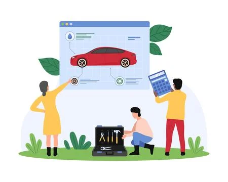 Tiny People Working on Tire Service Concept Stock Illustration