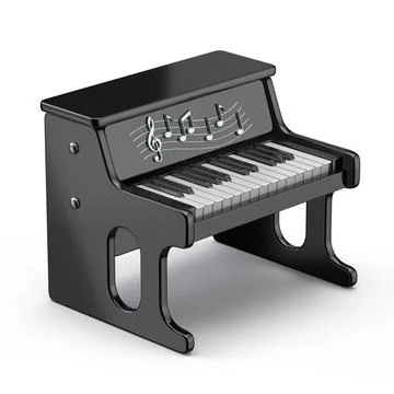 Tiny piano toy 3D Tiny piano toy 3D render illustration isolated on white ... Stock Photos