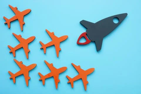 Tiny planes and rocket as symbol of Competitive Advantage. Stock Photos