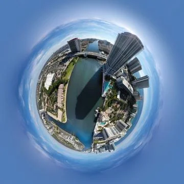 Tiny Planet 3D special effect of Miami Beach canal Foto stock