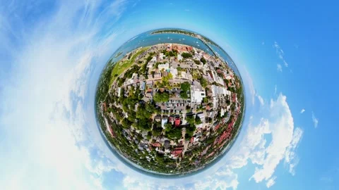 Tiny planet aerial stock video St Augustine Florida summer travel destination Vídeo Stock 337917179