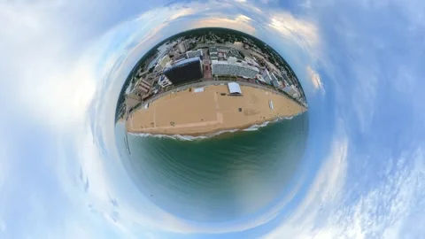 Tiny planet aerial video Virginia Beach USA Stock Footage 337917183