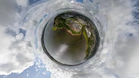 A  tiny planet aerial view of Dumbarton Castle in West Dunbartonshire, Scotland Фото