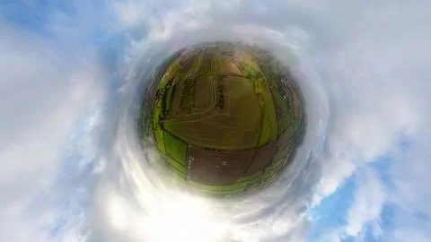 A tiny planet aerial view of the former airfield RAF Ashbourne in Derbyshire, UK Stock Photos