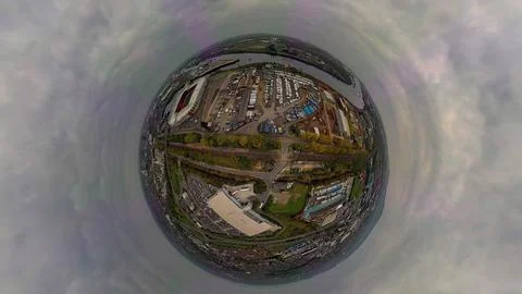 A tiny planet aerial view of the Riverside Stadium, home of Middlesbrough FC Foto stock