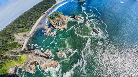 Tiny planet approach of sea stacks of La Push, Washington Stock Footage 280887861