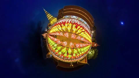 Tiny Planet Beautiful Lanterns Decoration In Temple Of Lamphun, Thailand 動画素材 225023863