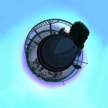 Tiny planet with bridges &amp; river Stock Photos