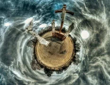 Tiny Planet Christ On Cross HDR 写真素材