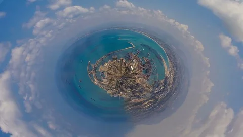 Tiny planet - clouds over industrial port time-lapse footage Video stock 77261561