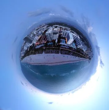 Tiny planet at dawn over Miami Beach Ilustración de archivo