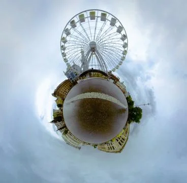 Tiny planet effect. 360 degree of cityscape and skyline panoramic view Stock Photos