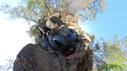 Tiny Planet Effect of a Hiker Walking Up a Stone Staircase on a Forested Vídeos de archivo 301956591