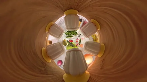 "Tiny Planet" effect inside a refrigerator with a 360-degree rotating view, Video stock 292769924